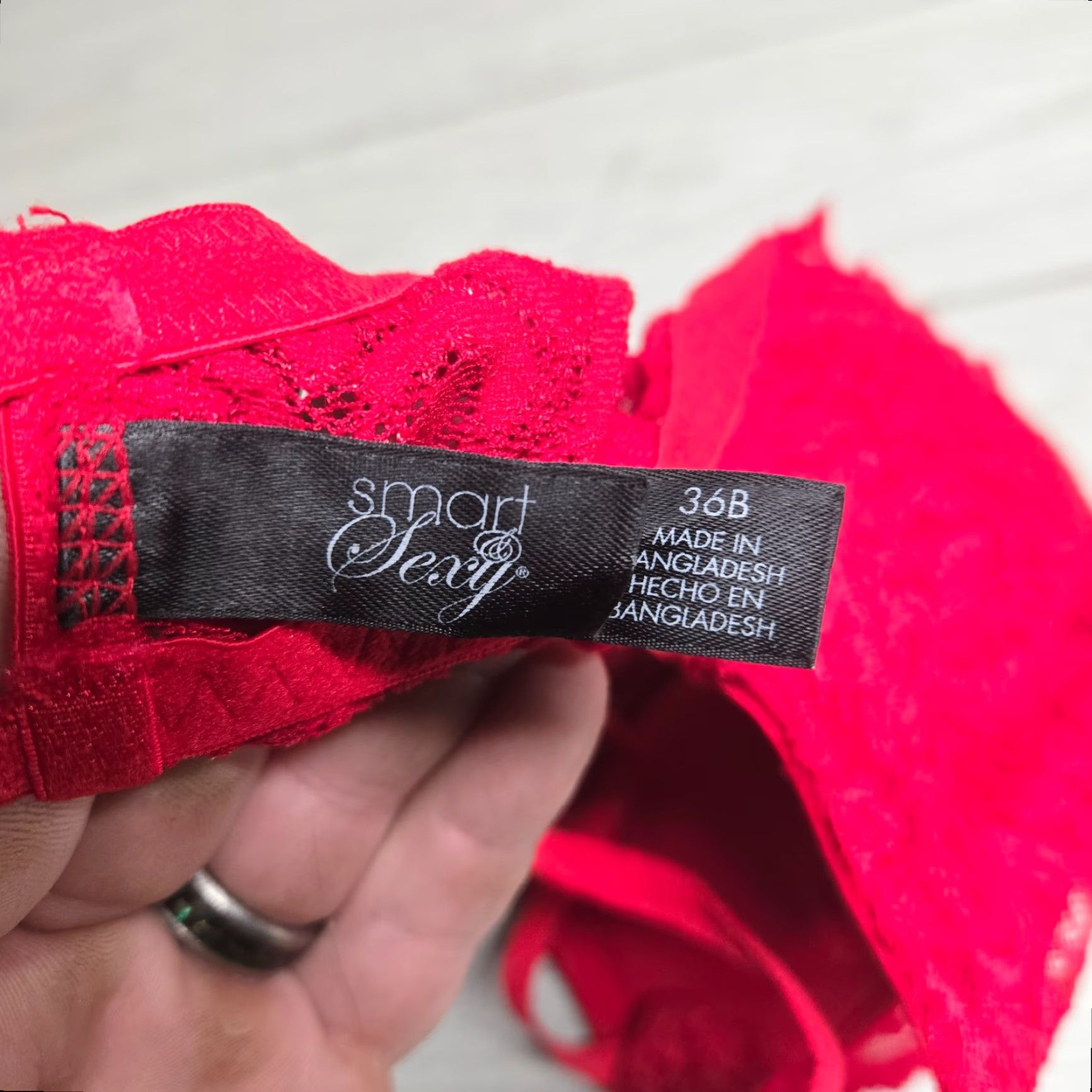 Vintage Smart & Sexy Push Up Bra 36B Red Lace Padded Underwire Nylon Blend Women's Bra Size 36B Red Lace 90s? Size ONE SIZE - 4 Thumbnail