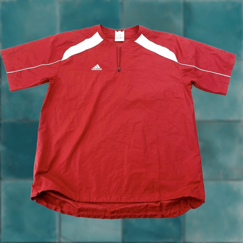 Adidas Adidas Cage Jacket Mens Small Red Baseball Softball 1/4 Zip Short Sleeve Icon Size US 29 - 1 Thumbnail