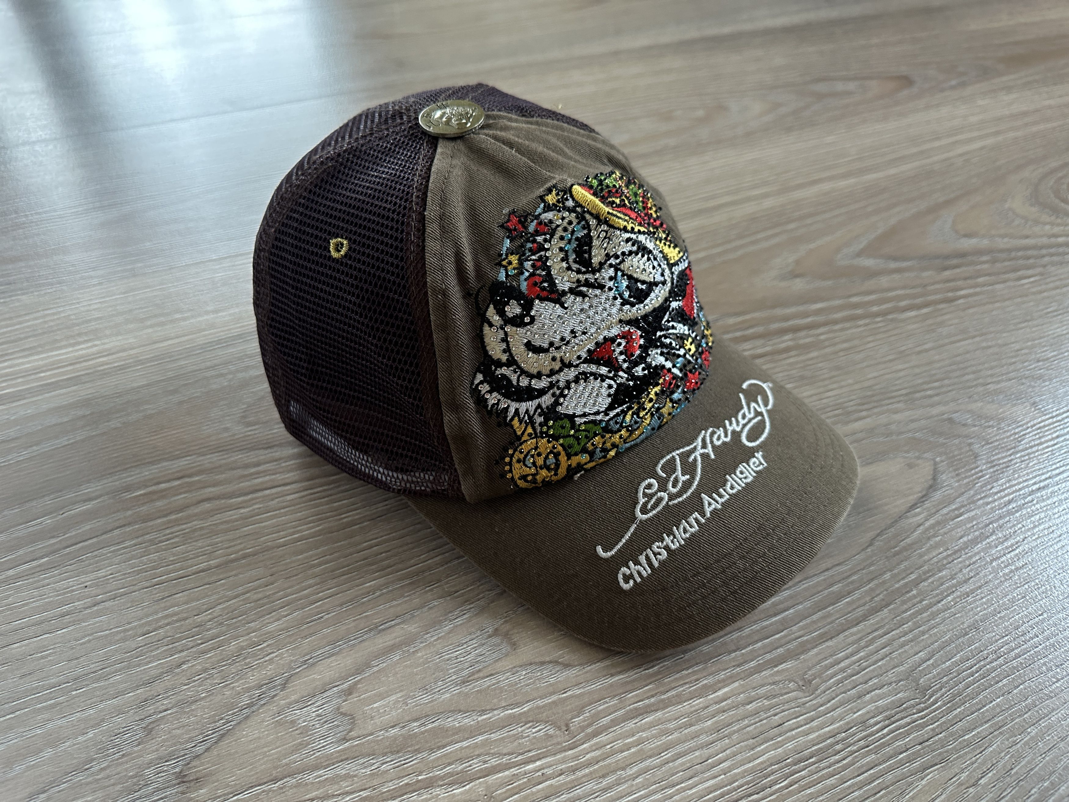 Christian Audigier × Ed Hardy × Vintage Vintage Ed Hardy Brown Cap Trucker Size ONE SIZE - 4 Thumbnail