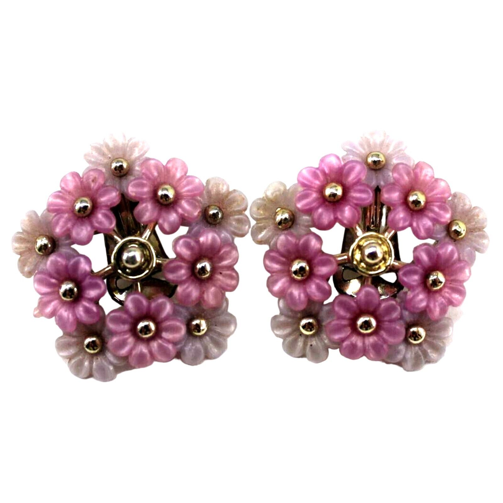 Other Violet Lavender Plastic Flower Earrings • Goldtone • Clip On Size ONE SIZE - 1 Thumbnail