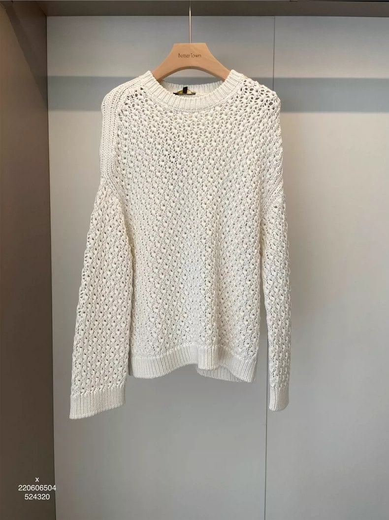 Loro Piana LORO PIANA White silk and cotton openwork loose sweater Size M / US 6-8 / IT 42-44 - 1 Thumbnail