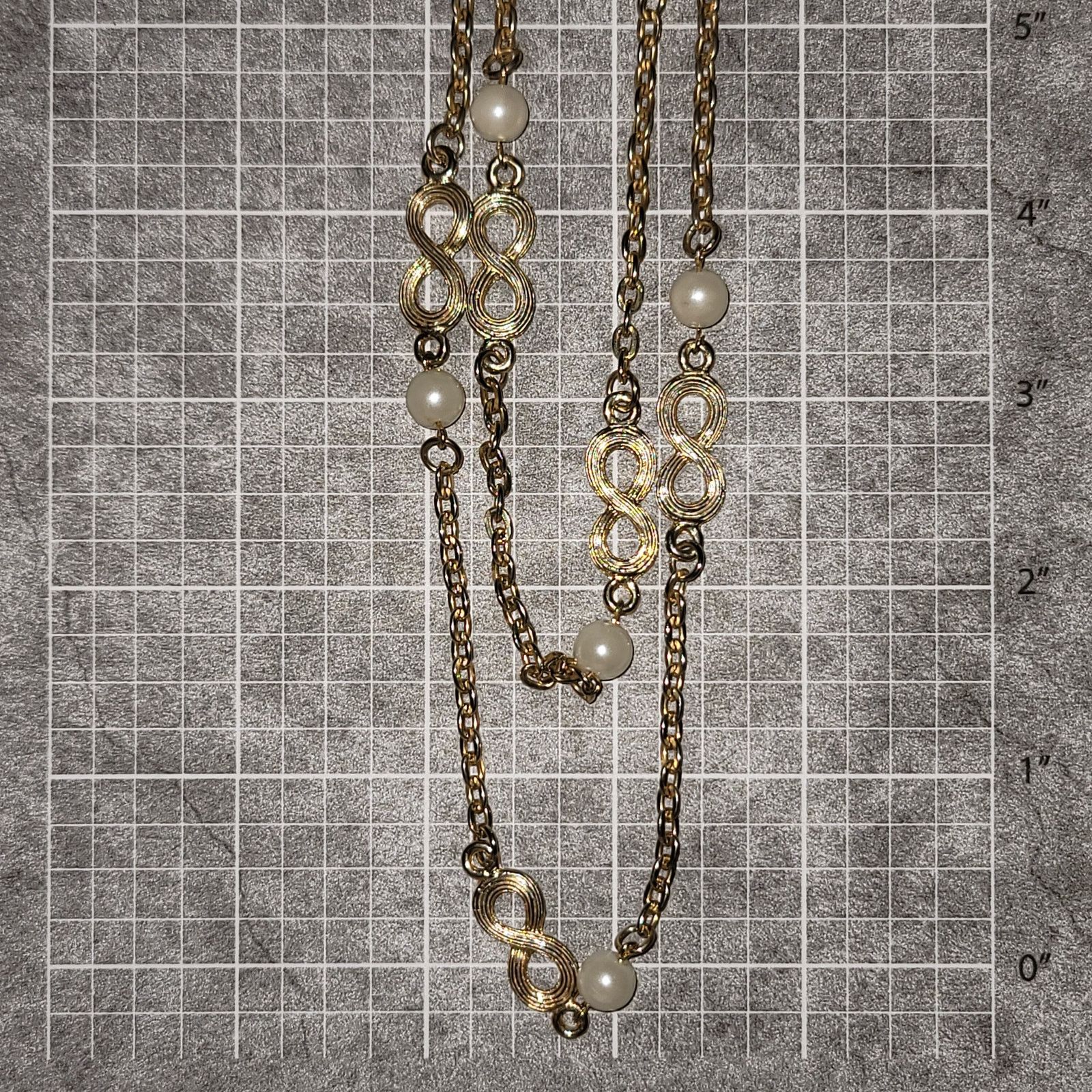 Vintage VTG c1980 36" Gold-Tone Faux Pearl & Infinity Link Necklace Size ONE SIZE - 3 Thumbnail