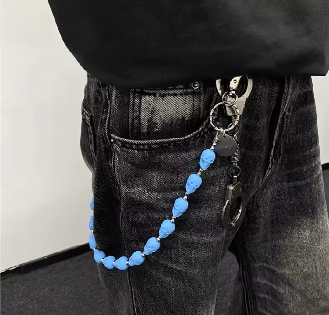 Vintage Blue Chilling Skull Wallet Jeans Streetwear Chain Size ONE SIZE - 3 Thumbnail