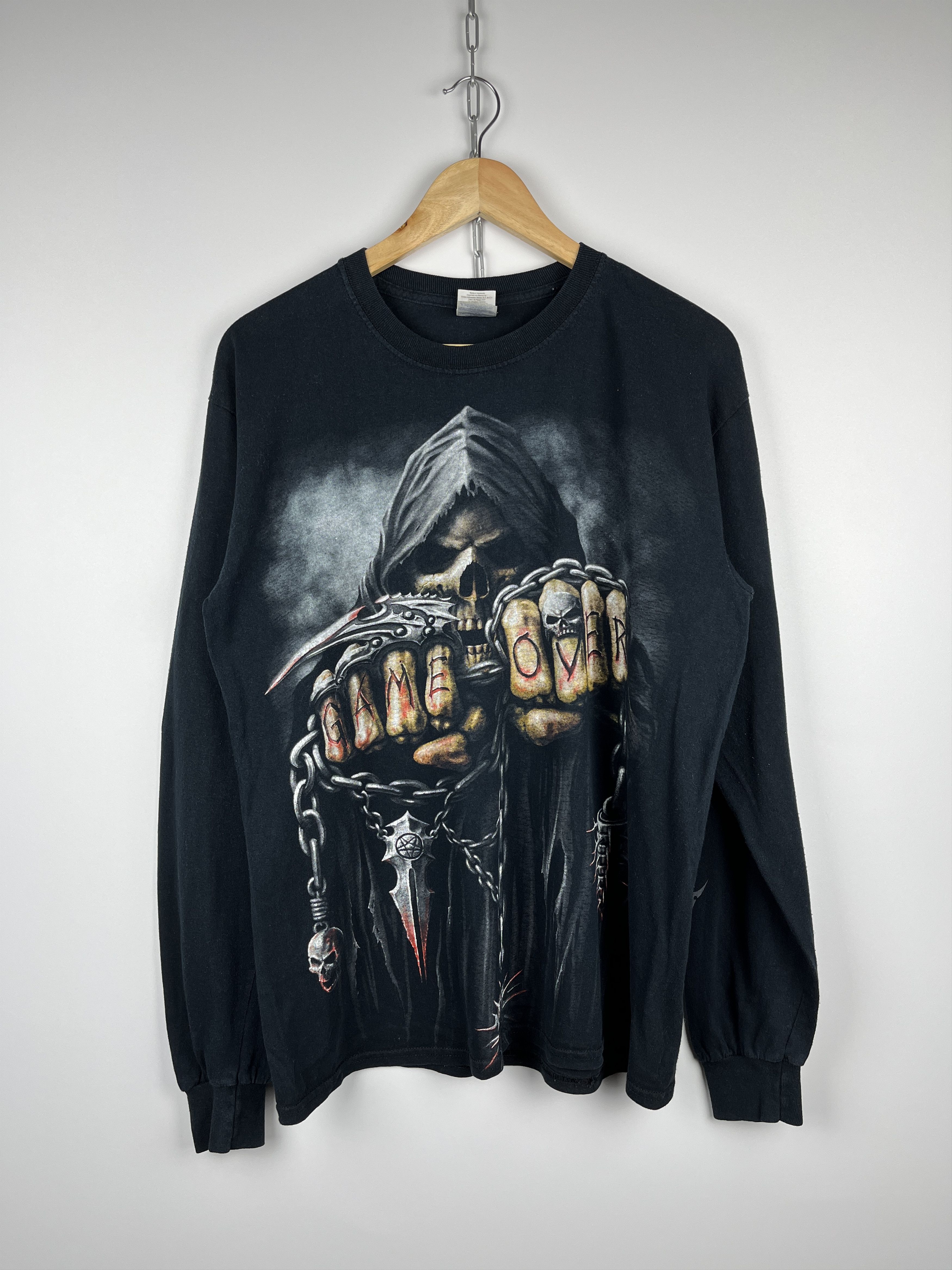 Gildan Grim Reaper Skull Game Over Gildan Long Sleeve T-shirt Size US M / EU 48-50 / 2 - 3 Thumbnail