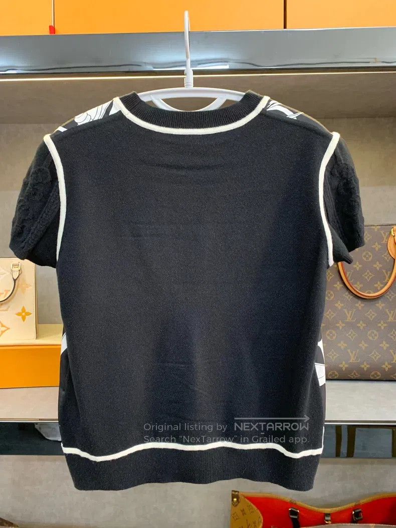 Hermes Hermes Black and white silk patchwork knitted short-sleeve Size S / US 4 / IT 40 - 2 Thumbnail