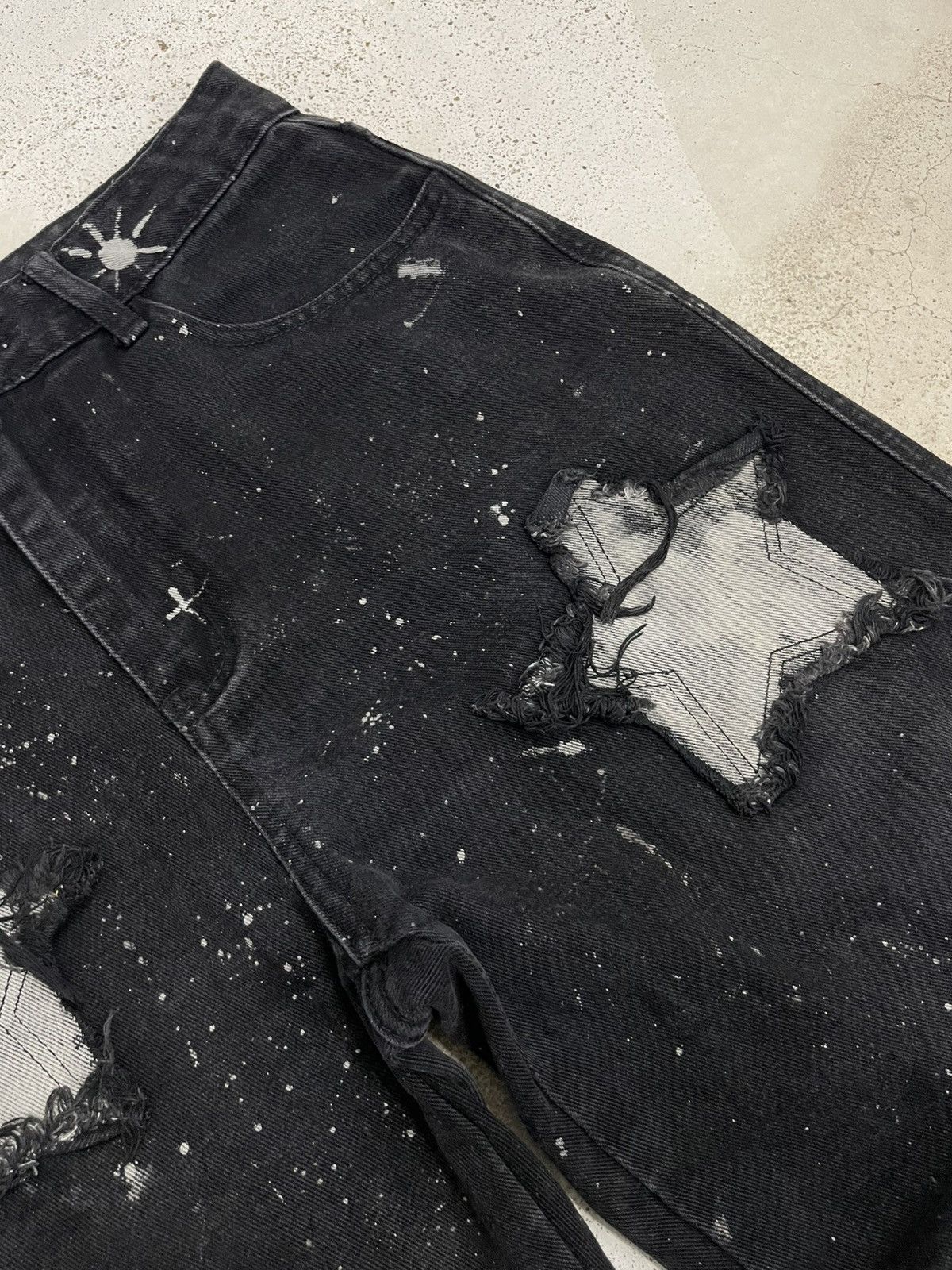 Japanese Brand Wide Distressed Denim Y2K Star Moon Painting Custom Paint Size US 31 - 10 Thumbnail