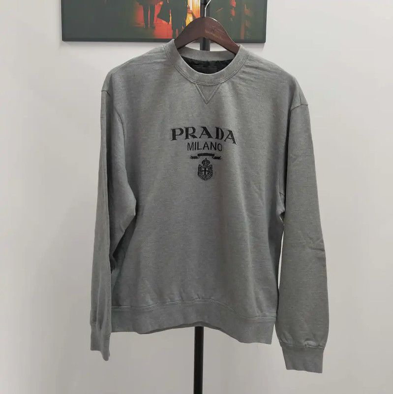 Prada Prada Gray Cotton Long Sleeve Sweatshirt Size US XL / EU 56 / 4 - 1 Thumbnail