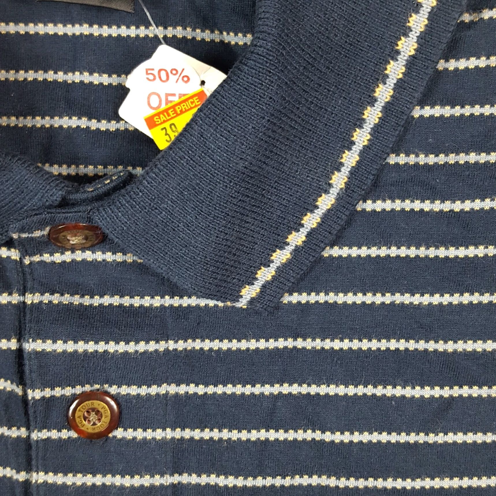 PGA Tour Vintage PGA Tour Retro Striped Logo Men's Medium Button Collar Polo Golf Shirt Size US M / EU 48-50 / 2 - 4 Thumbnail