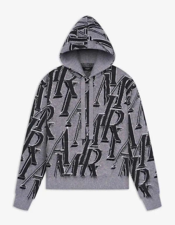 Amiri Amiri Grey Repeat Logo Merino Wool Hoodie Size US L / EU 52-54 / 3 - 1 Thumbnail