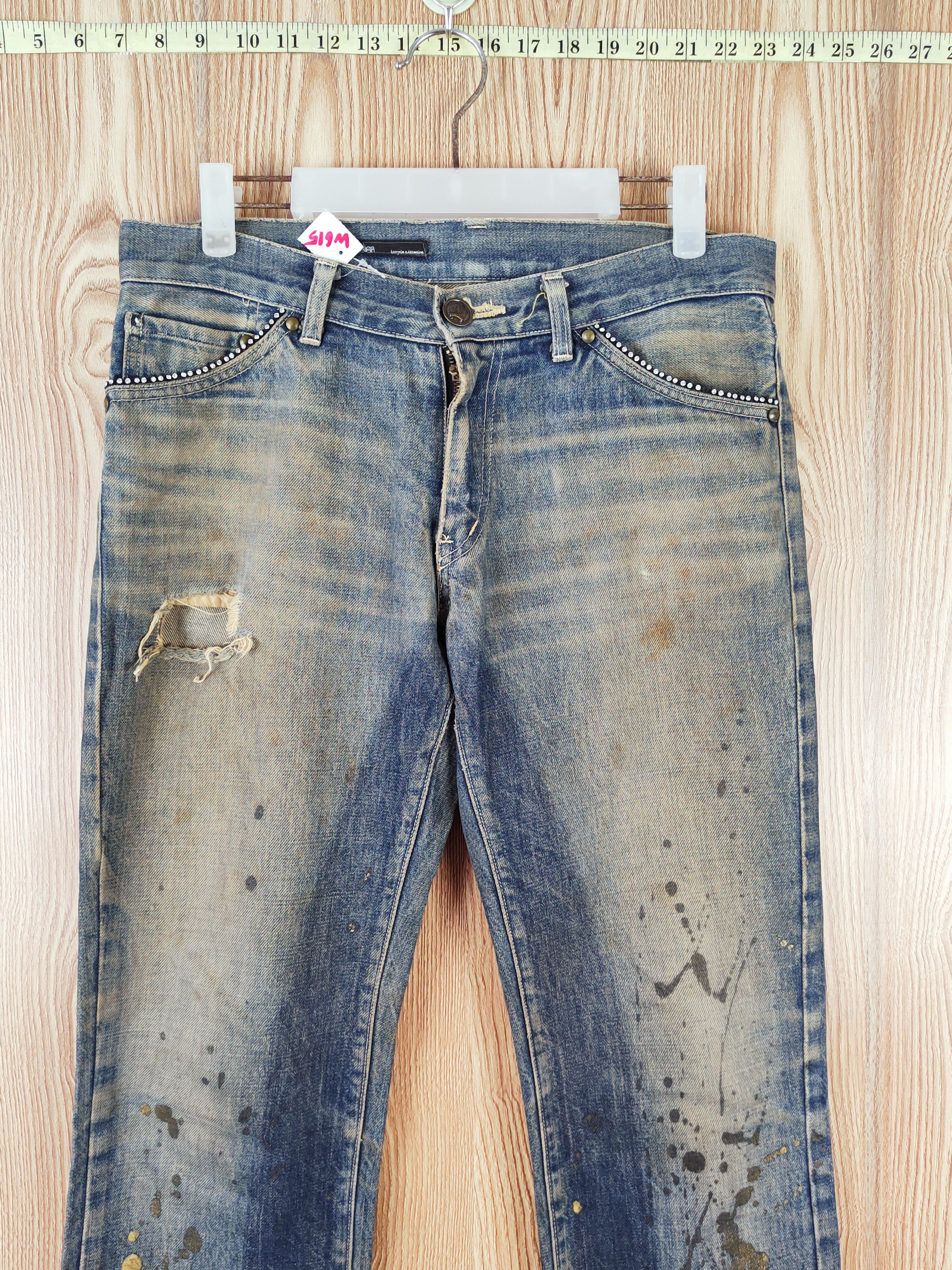 Japanese Brand Viridian Dark Blue Faded Distressed Ripped Jeans #W615 Size 31" - 2 Thumbnail