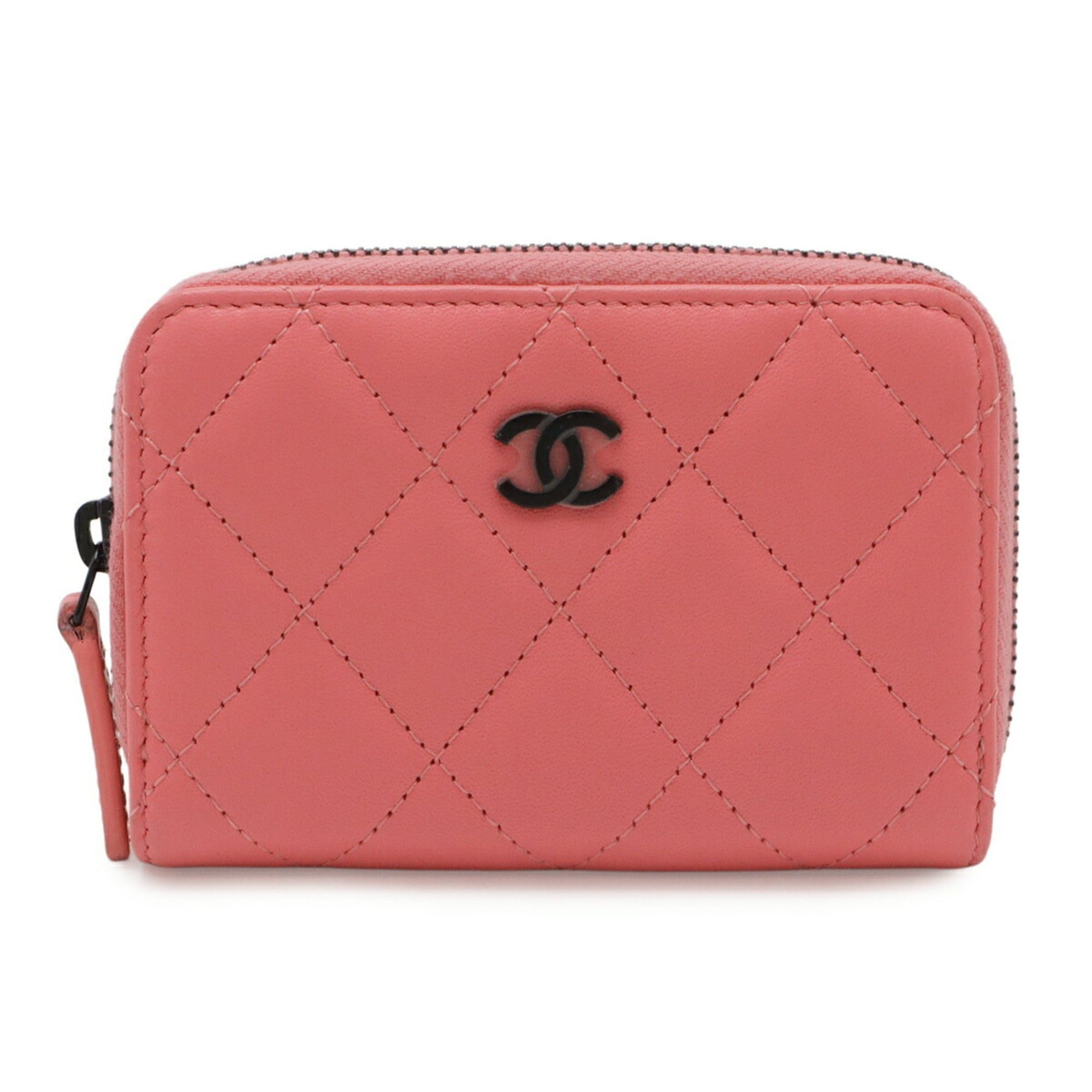 Chanel CHANEL Matelassé Coco Mark Classic Zip Coin Purse Round Wallet/Coin Case Leather Coral Pink AP0216 Size ONE SIZE - 1 Thumbnail