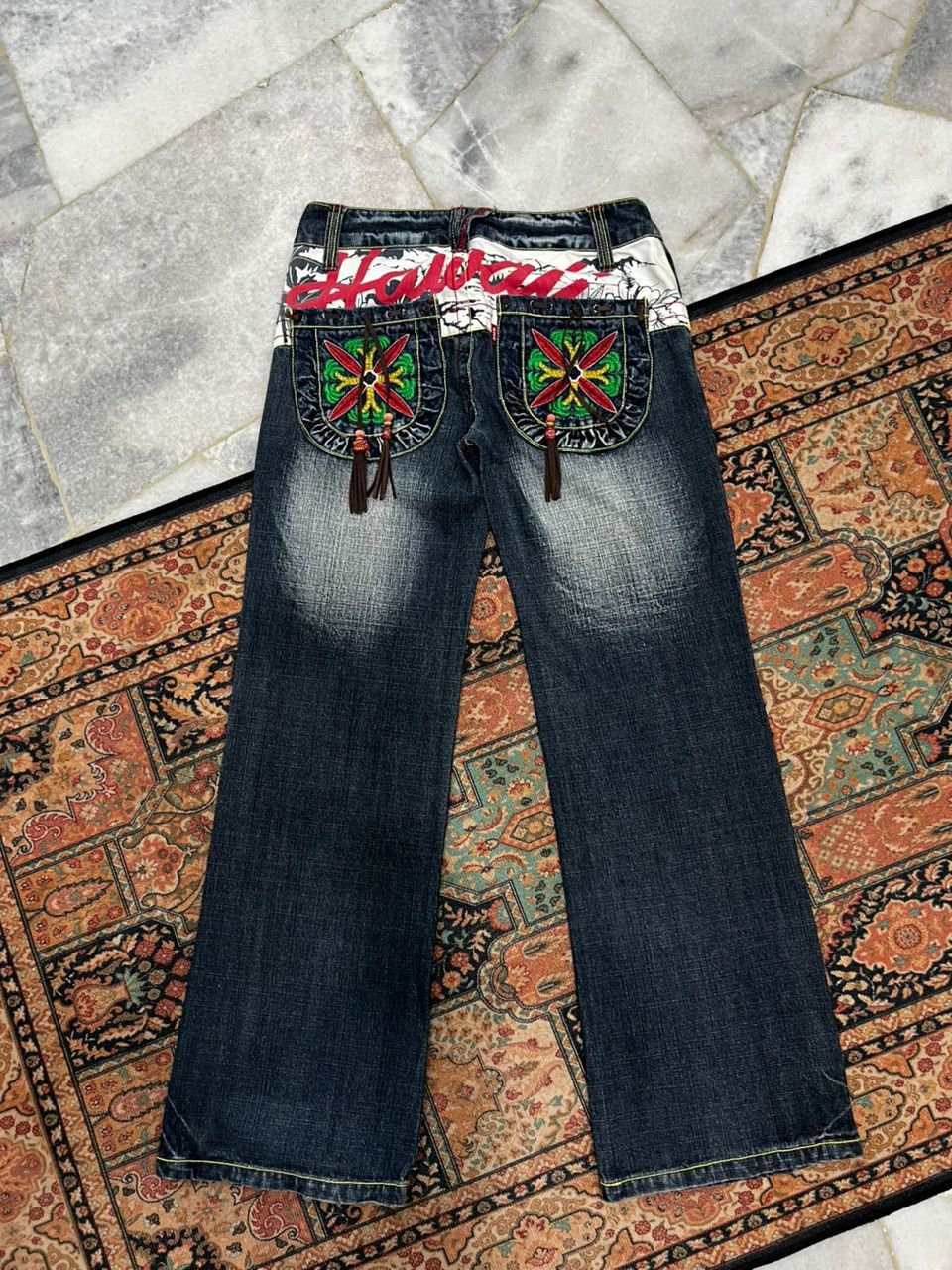 Blue Moon Blue Hawaii Motif Denim Jeans