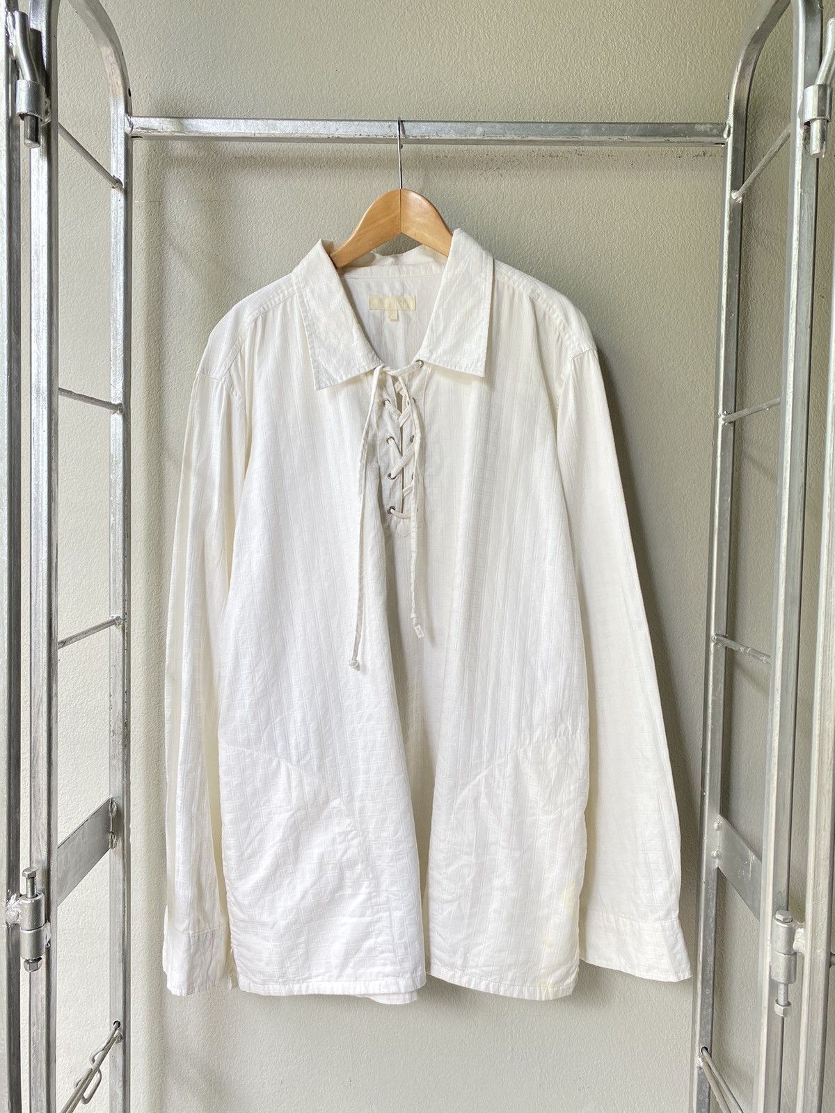 Designer × Japanese Brand ALLIX DESIGN White Checkered Lace-Up Shirt Size US L / EU 52-54 / 3 - 15 Thumbnail