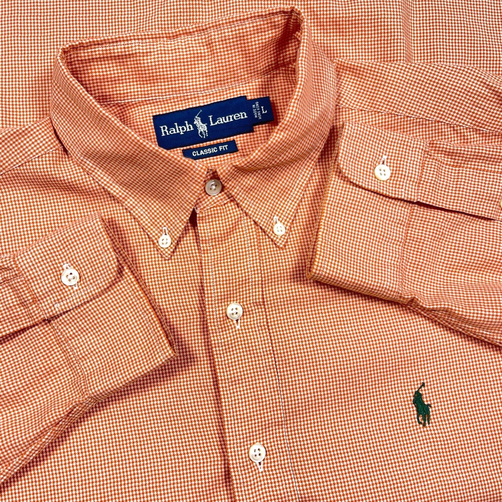 Ralph Lauren Ralph Lauren Shirt Men Large Orange Houndstooth Plaid Button-Up Classic Fit Dres Size 42R - 2 Thumbnail
