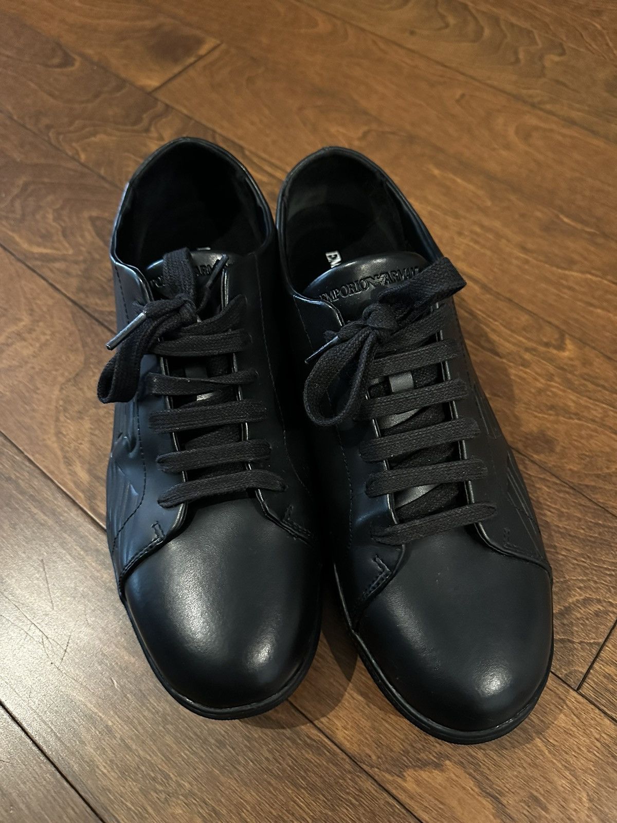 Emporio Armani EMPORIO ARMANI SNEAKER FULL BLACK 100% LEATHER MEN SIZE 10 Size US 10 / EU 43 - 3 Thumbnail