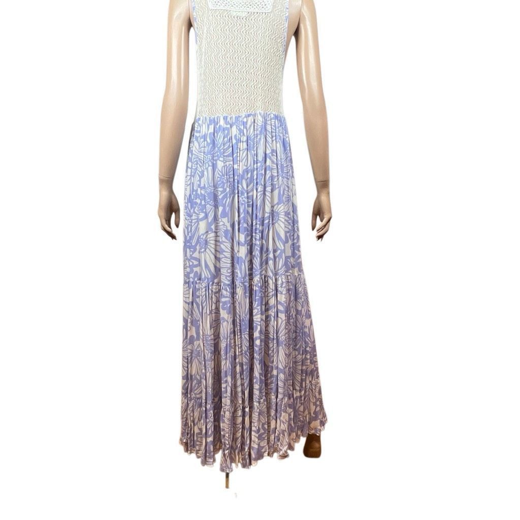 Free People Free People Blue White Floral Tiers for You Maxi Dress Croch Size XS / US 0-2 / IT 36-38 - 12 Thumbnail