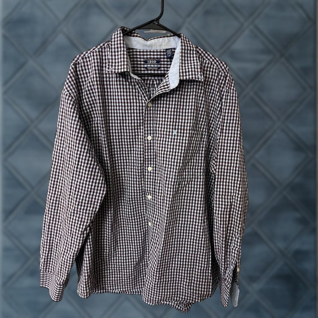 Izod IZOD Shirt Mens XL Multicolor Gingham Plaid Button-Up Long Sleeve Chest Pocket Mens Size US XL / EU 56 / 4 - 1 Thumbnail