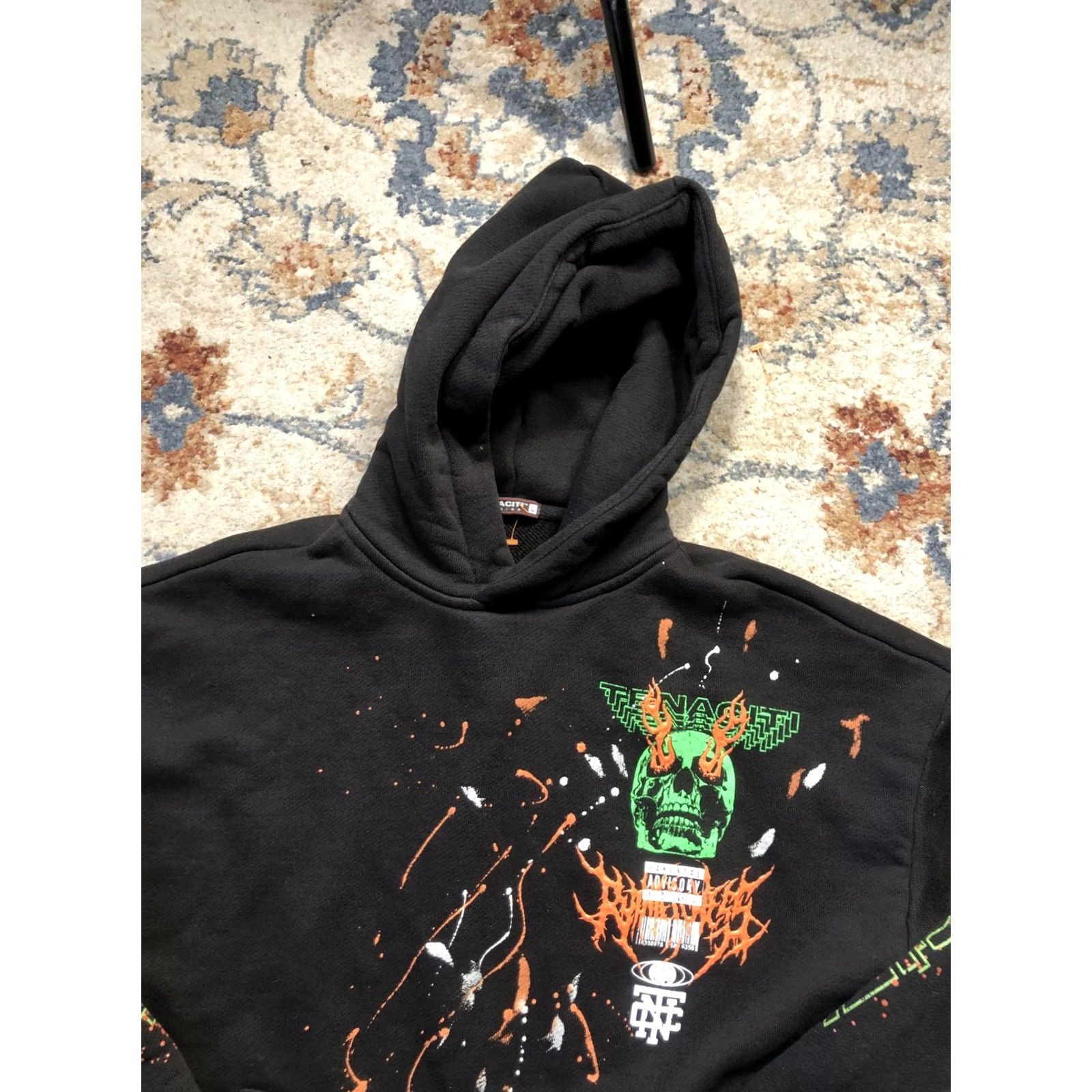 Vintage Tenacity Studios Hoodie Mens L Black Graphic Print Pullover Skull Hooded Sweatshirt Streetwear Size US L / EU 52-54 / 3 - 6 Thumbnail