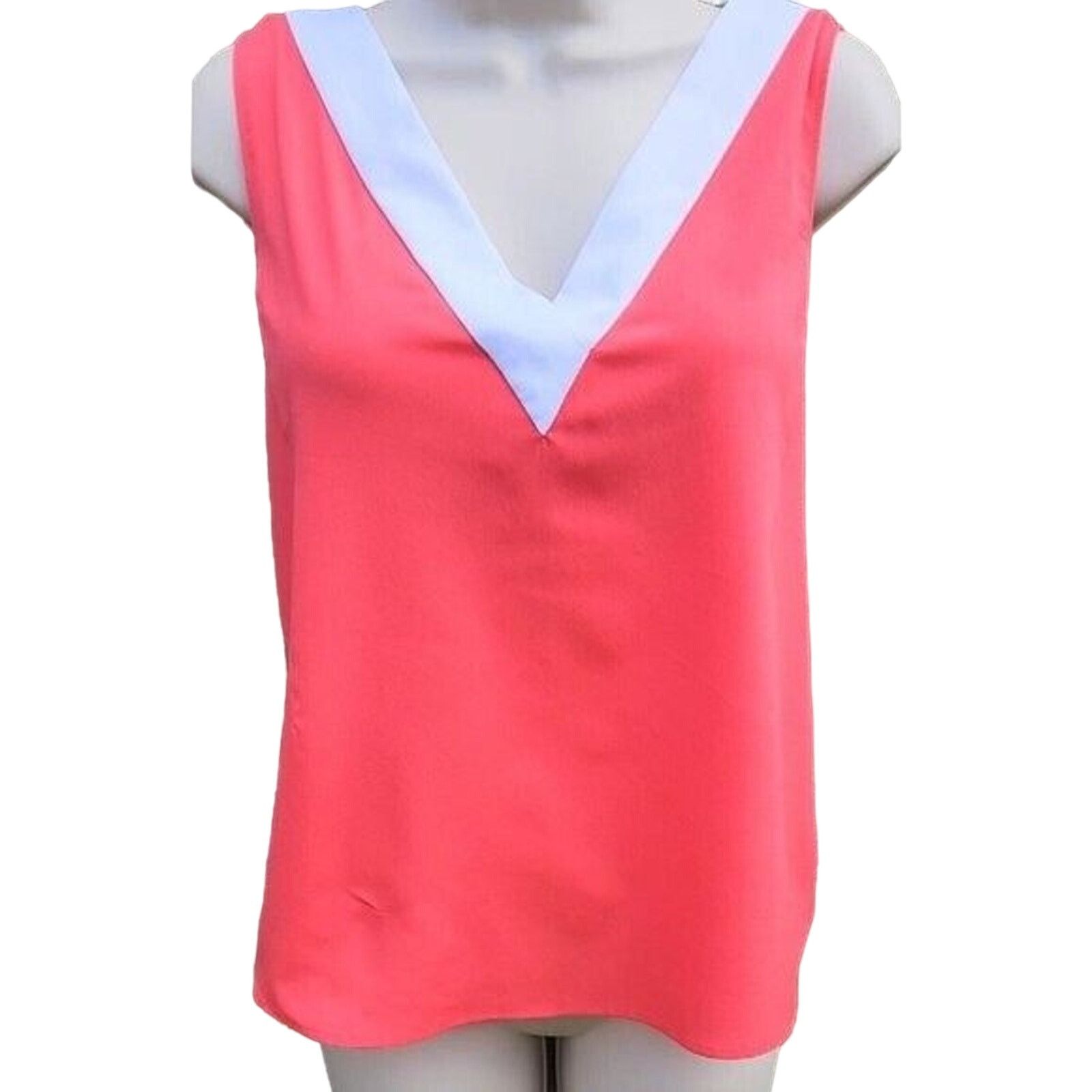 Banana Republic Banana Republic Women's Tank Small Coral White V-Neck Size S / US 4 / IT 40 - 1 Thumbnail