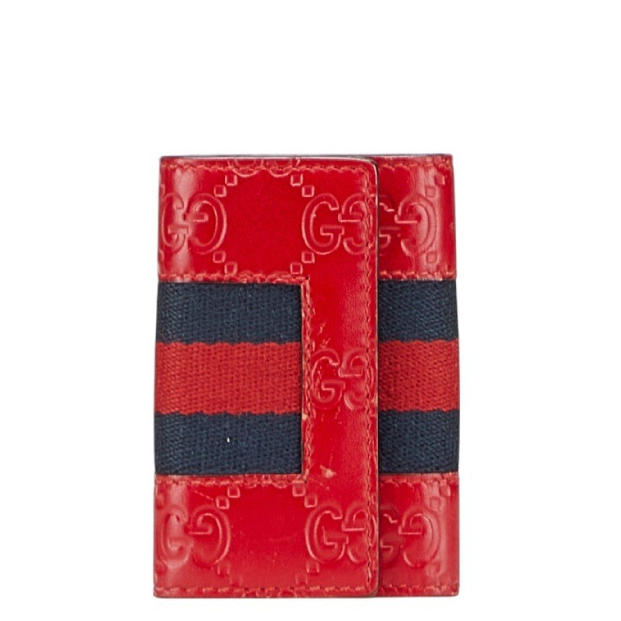 Gucci Gucci Guccissima Sherry Line 6-Ring Key Case 408828 Red Navy Leather Women's GUCCI Size ONE SIZE - 1 Thumbnail