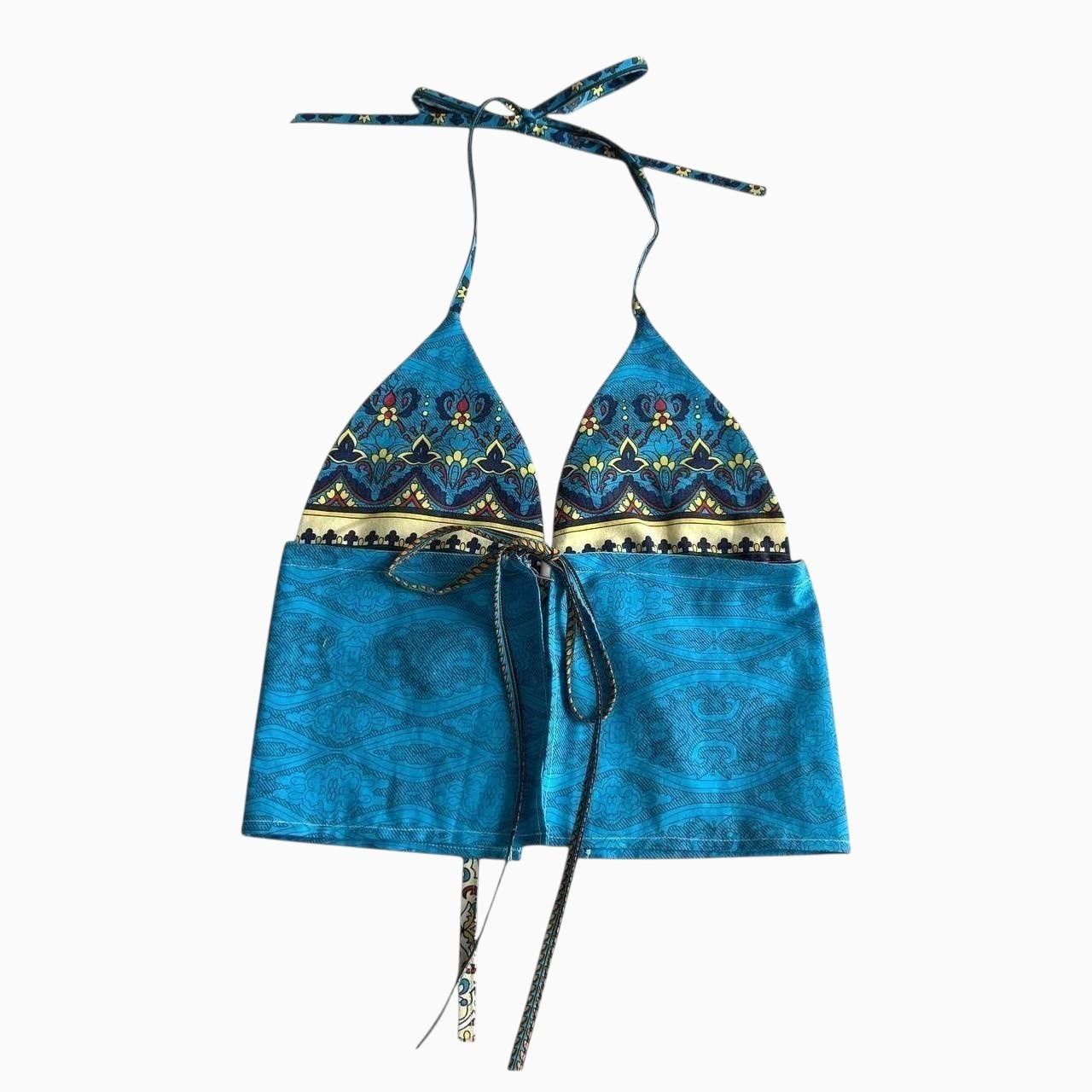 Handmade Blue Funky Halter top with ties, handmade, coquette, y2k Size S / US 4 / IT 40 - 2 Thumbnail