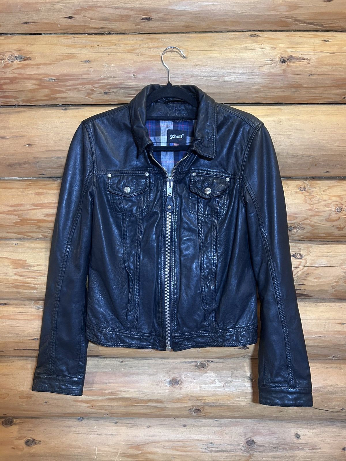 Schott Schott NYC Black Biker Jacket Leather Jacket Lambskin Size S / US 4 / IT 40 - 21 Thumbnail