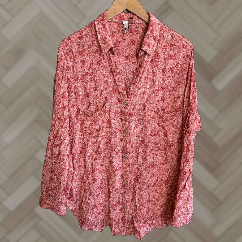 Vintage Pilcro Anthropologie Shirt Womens Large Red Floral Button Up Boho Artsy Shirt Size L / US 10 / IT 46 - 1 Thumbnail
