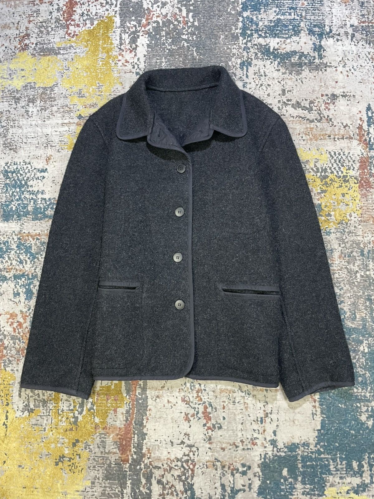 agnes b. Vintage Agnes B. Ash Gray Piped Trim Button Up Wool Jacket Size XS / US 0-2 / IT 36-38 - 2 Thumbnail