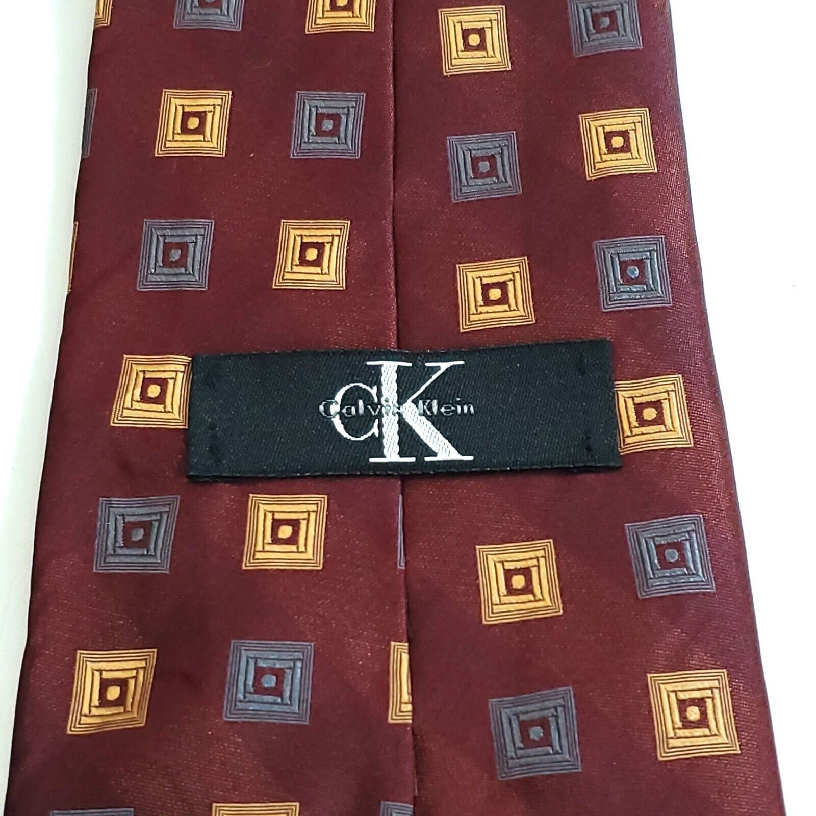 Calvin Klein Calvin Klein Maroon Woven Orange Geometric Silk Tie Size ONE SIZE - 3 Thumbnail