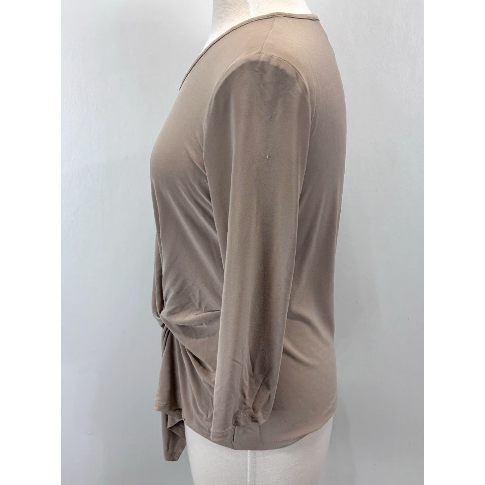 Joseph Ribkoff Joseph Ribkoff Blouse Women's Size 8 Tan Brown 3/4 Sleeve V-Neck Stretch Twist Front Classic Womens Size M / US 6-8 / IT 42-44 - 2 Thumbnail