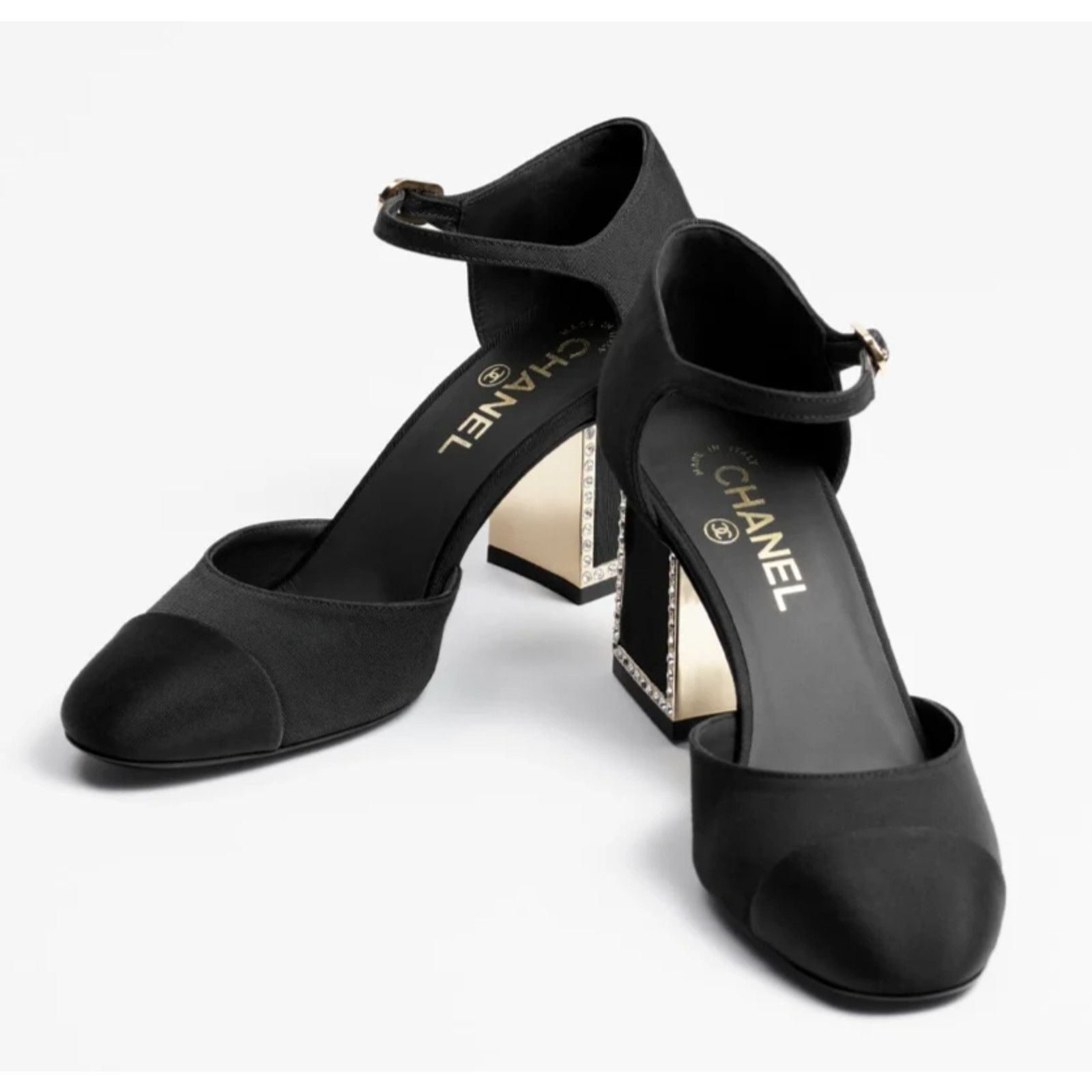 Chanel Chanel Black Crystal CC Gold Mary Jane Block Heel Pumps 40 Size US 10 / IT 40 - 5 Thumbnail