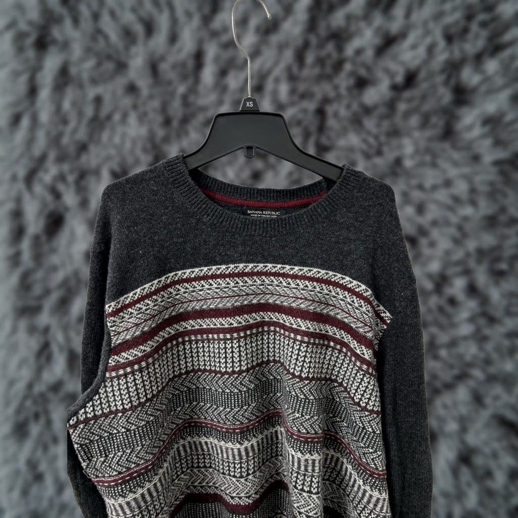Banana Republic Banana Republic Sweater Mens XL Gray Merino Wool Crew Neck Fair Isle Pullover Knit Size US XL / EU 56 / 4 - 1 Thumbnail