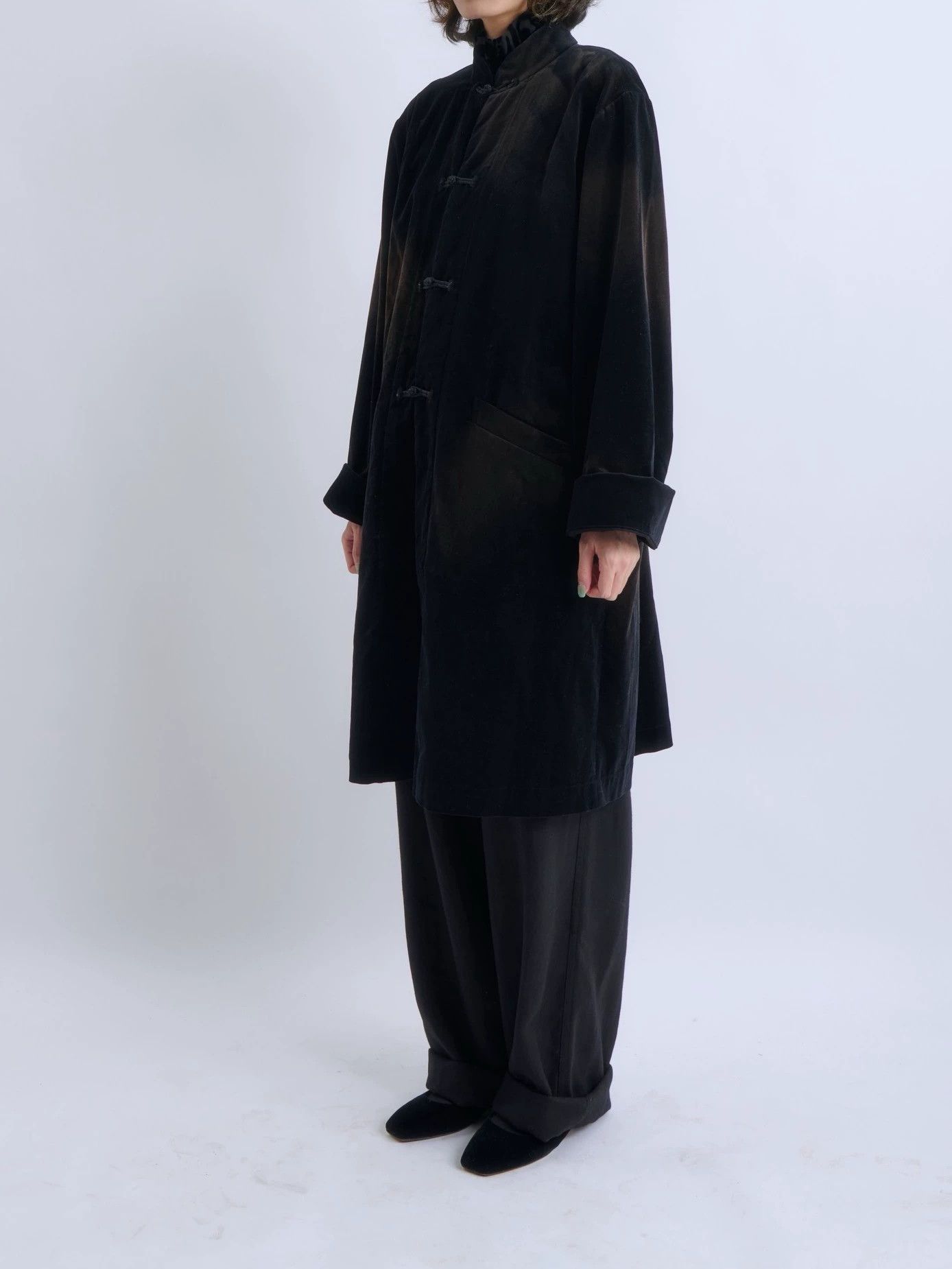 Comme des Garcons CDG Chinese Frog Button Long Jacket Black Velvet Size L / US 10 / IT 46 - 2 Thumbnail