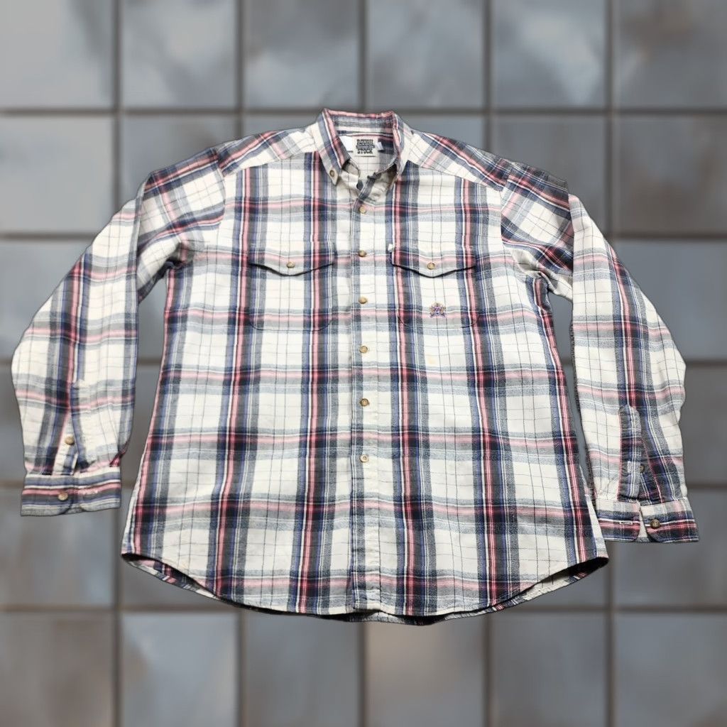 Vintage VINTAGE Panhandle Slim Rough Stock Shirt Mens XL Button-Down Plaid Long Sleeve Western Embroidered RS Crest White Cow Boy Style T Size US XL / EU 56 / 4 - 1 Thumbnail