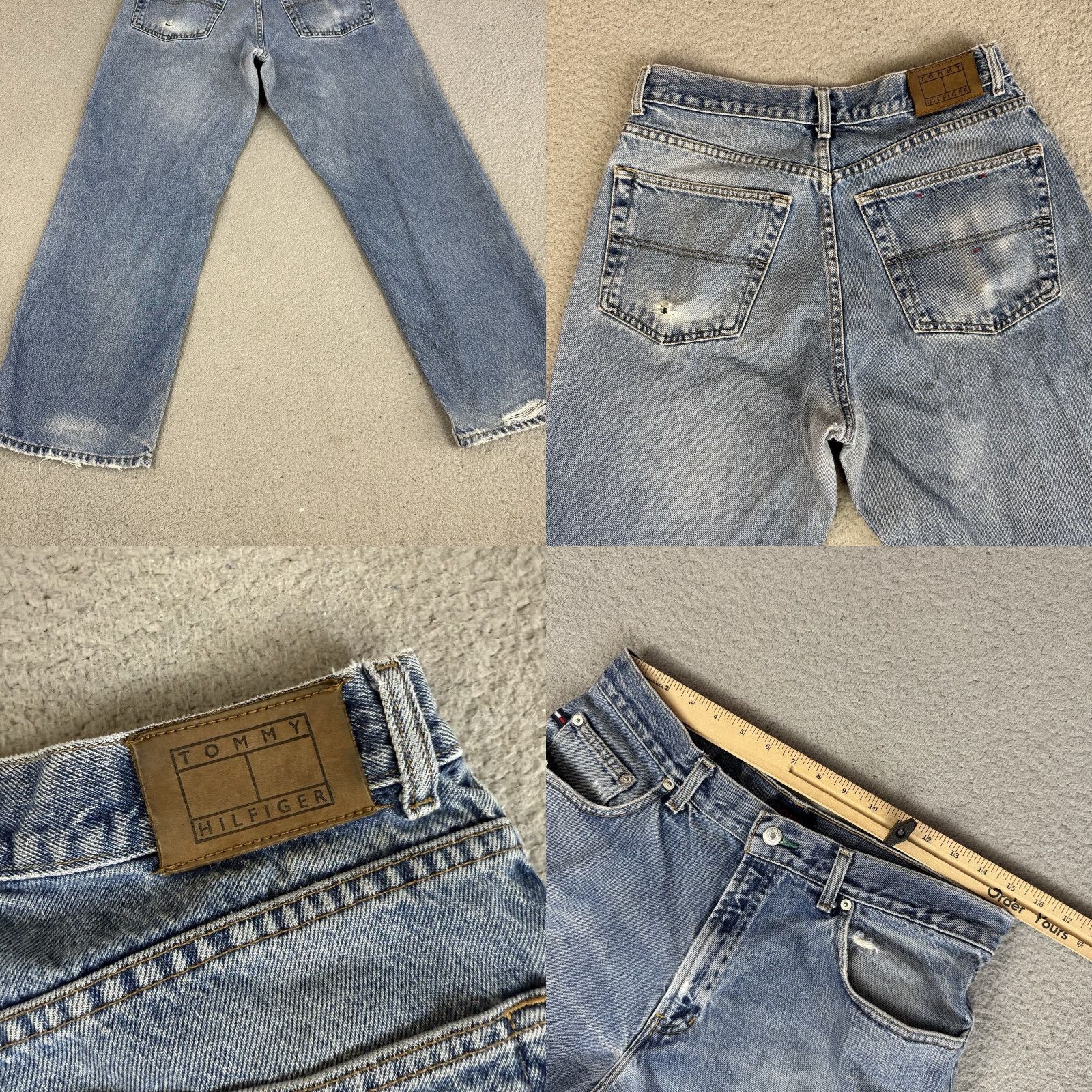 Tommy Hilfiger VINTAGE Tommy Hilfiger Jeans Mens 33x30 Blue Baggy Skater 90s Urban Y2K Distressed Faded Jeans Mens Blue 90s Urban Streetwear Size US 33 - 8 Thumbnail