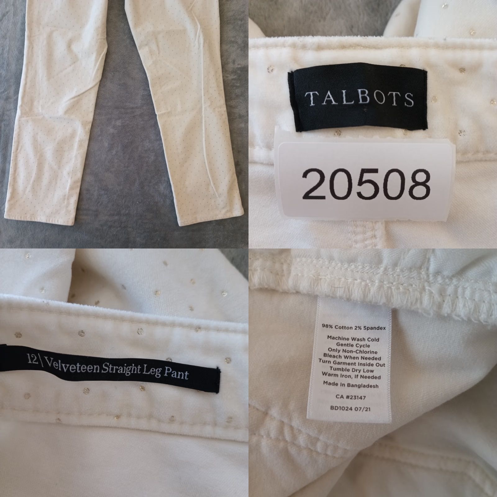 Talbots VINTAGE Talbots Velveteen Pants Womens Size 12 Beige Polka Dot Straight Leg Chino 33x29 Size 34" / US 12 / IT 48 - 8 Thumbnail