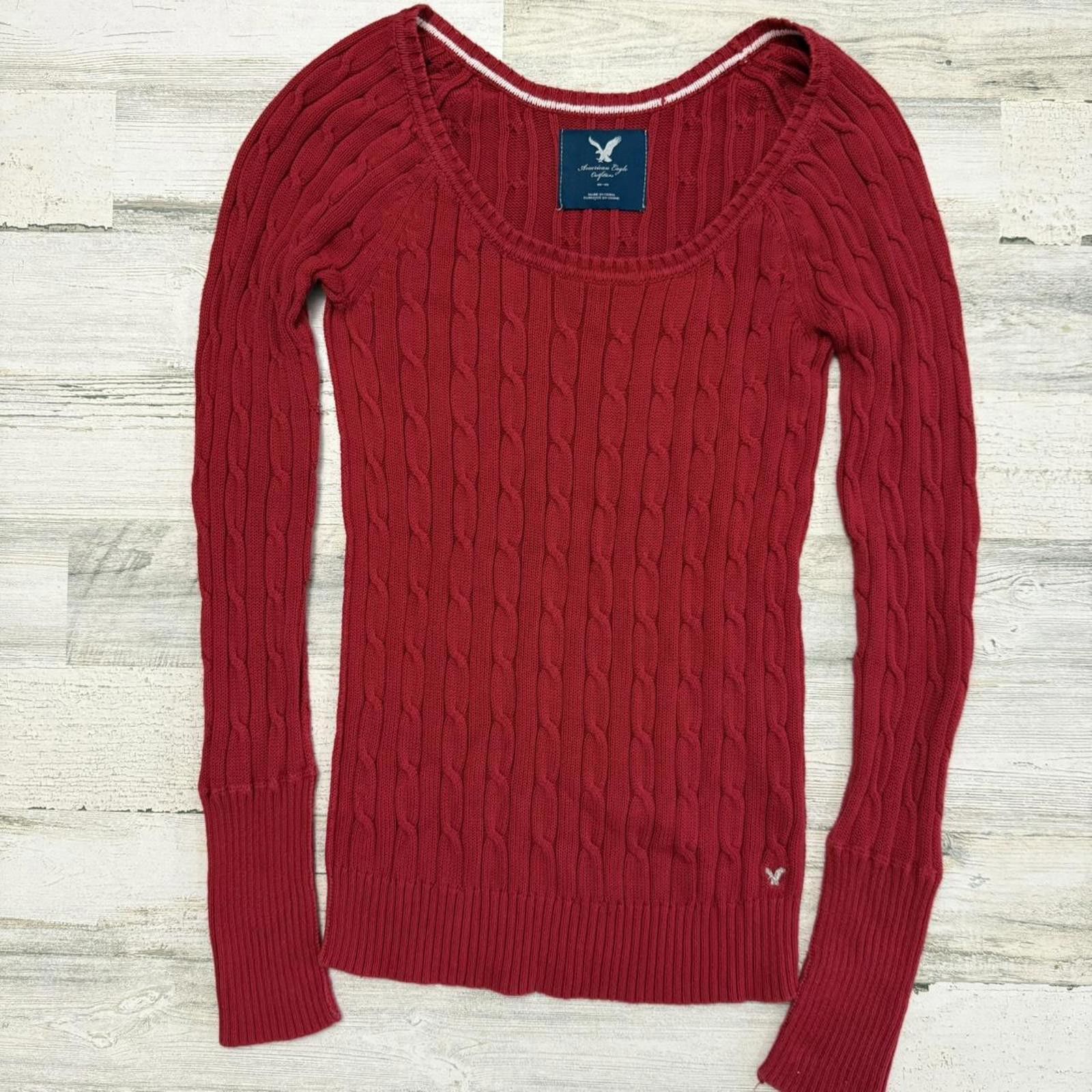 American Eagle Outfitters American eagle grunge y2k red cable knit long sleeve medium Size M / US 6-8 / IT 42-44 - 1 Thumbnail