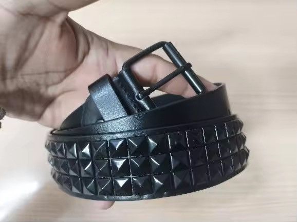 Japanese Brand Triple-Row Black Studded Punk Belt - 3.7cm Vegan Leather Size 32 - 1 Thumbnail