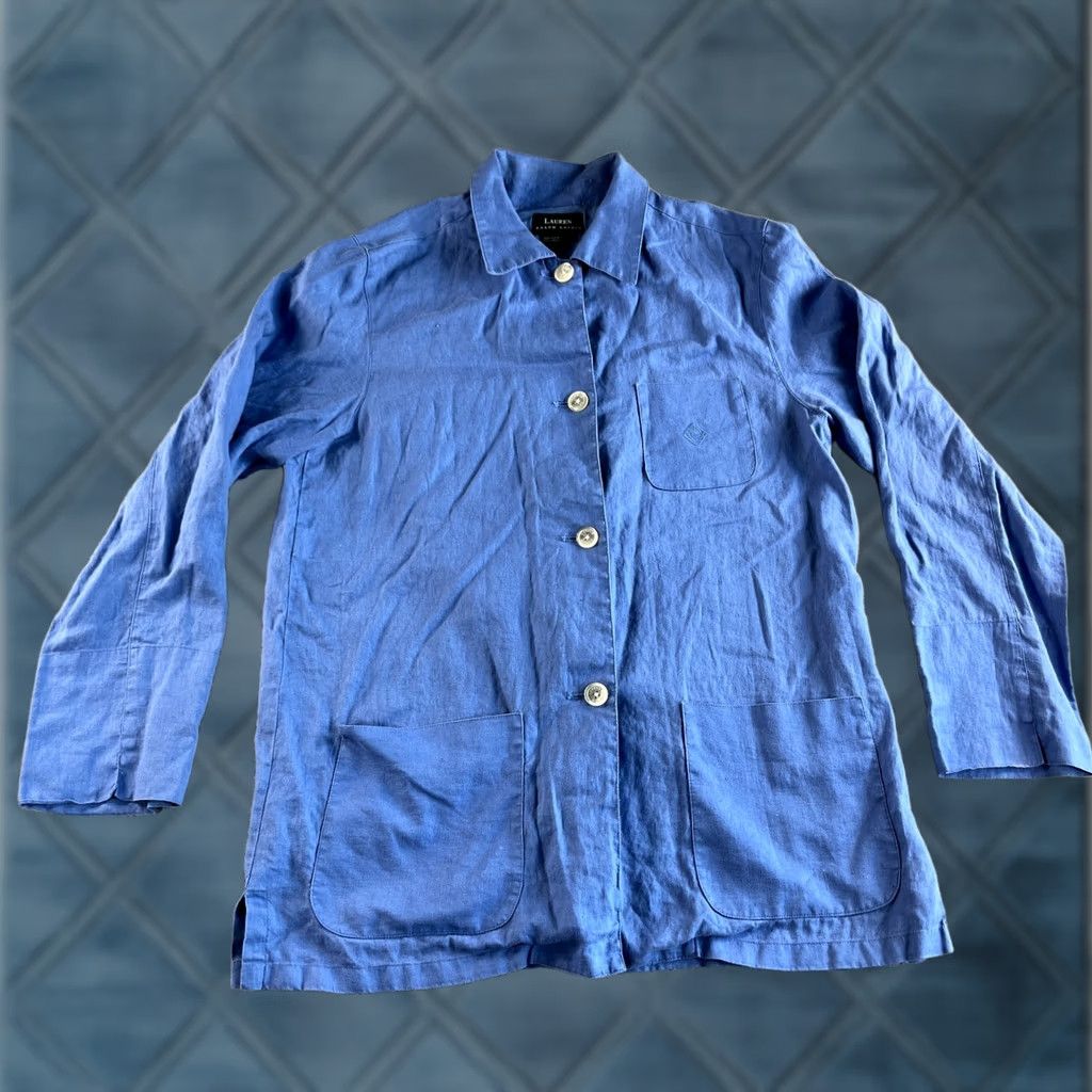 Ralph Lauren Lauren Ralph Lauren Shirt Womens L Blue Jacket Large Linen Shacket Casual Comfort Size L / US 10 / IT 46 - 1 Thumbnail