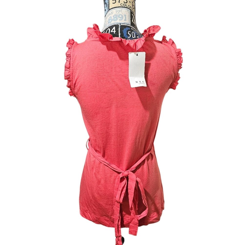 Mango MNG Mango Coral Red Cotton Frill Sleeveless Tank Wrap Top B Size XL / US 12-14 / IT 48-50 - 2 Thumbnail
