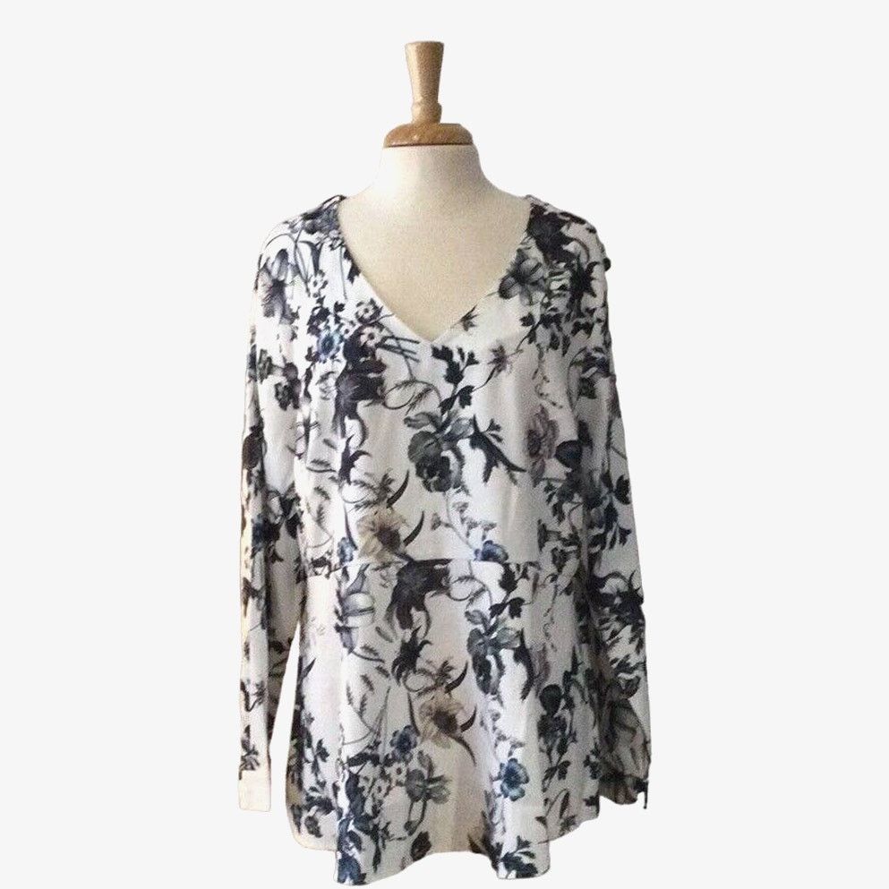 Other Agnes Orinda Floral Side Zip V-Neck Long Sleeve Blouse SZ 3X Size 3XL / US 20-22 - 1 Thumbnail