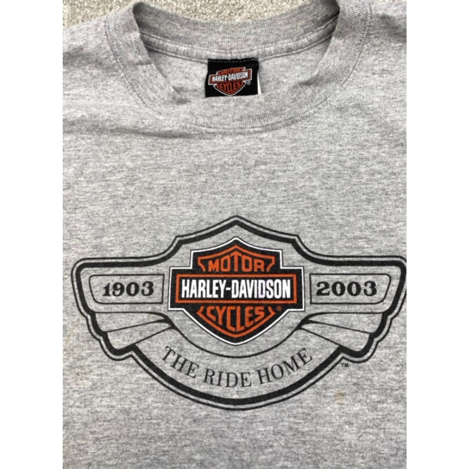Harley Davidson VINTAGE Harley-Davidson T-Shirt L Mens Gray Short Sleeve Crew Neck Logo 1903-2003 The Ride Home Back 4545 Size US L / EU 52-54 / 3 - 2 Thumbnail