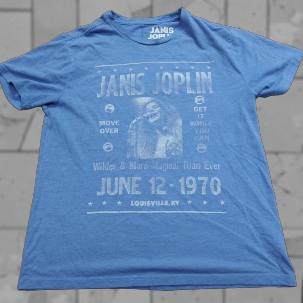 Lucky Brand VINTAGE Janis Joplin Womens Shirt Small Blue Concert Louisville KY 1970 Ladies T-Shirt Crew Neck Short Sleeve M Blue 70s Womens Size M / US 6-8 / IT 42-44 - 1 Thumbnail