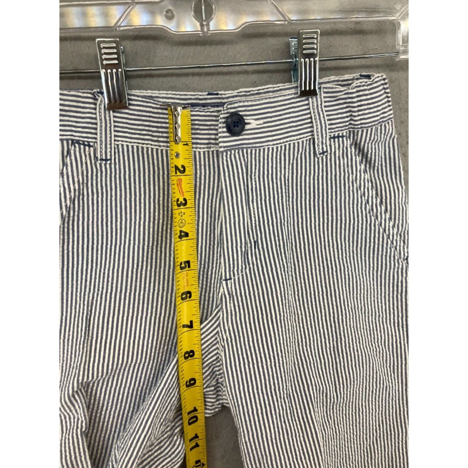 Vintage OshKosh B'gosh Women's Pants 7 Blue Striped Seersucker Convertible Ankle Wide-Leg Casual Size 28" / US 6 / IT 42 - 4 Thumbnail