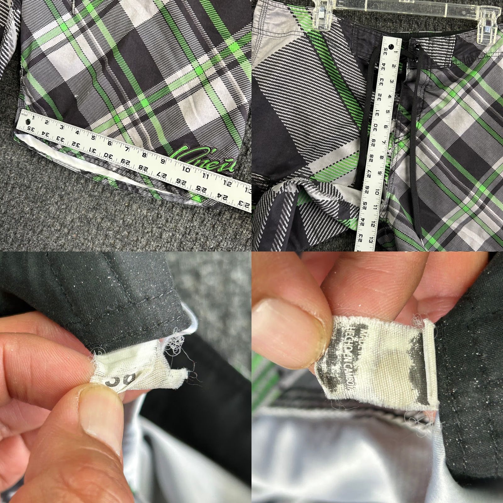 O'Neill VINTAGE O'Neill Boardshorts Swim Trunks 36 Green Black Plaid 90s Y2K Beach Mens Short - Board Shorts, Drawstring, Pockets Size US 36 / EU 52 - 8 Thumbnail