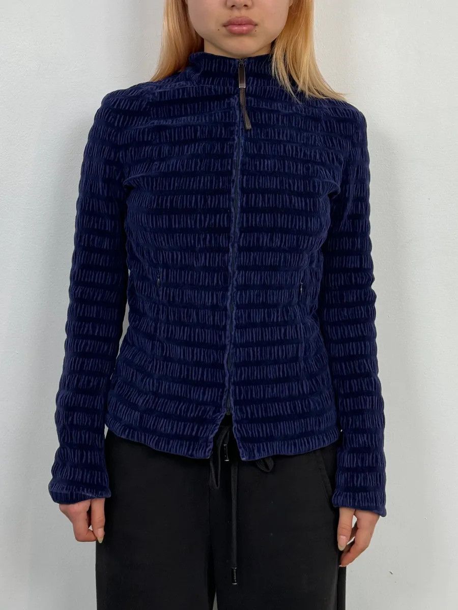 Gianfranco Ferre 1990s Gianfranco Ferré Navy Velvet Zip-up Jacket Size S / US 4 / IT 40 - 2 Thumbnail