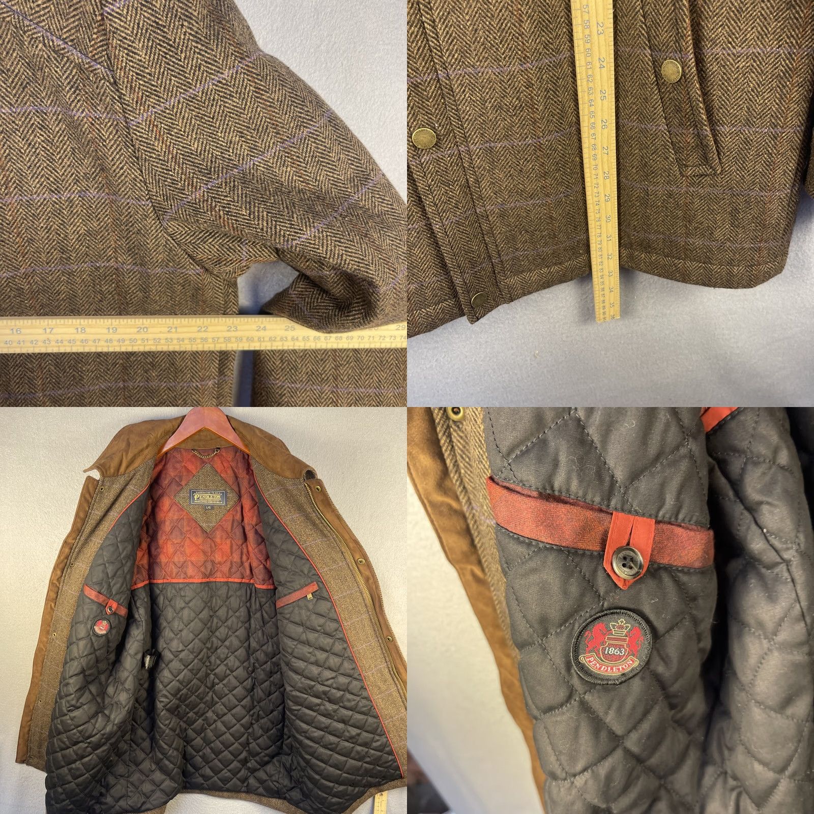 Pendleton VINTAGE Pendleton Wool Jacket Mens Large Brown Tweed Quilted Lined Insulated Pockets Mid-Length Wool Tw ed Jacket Size US L / EU 52-54 / 3 - 8 Thumbnail