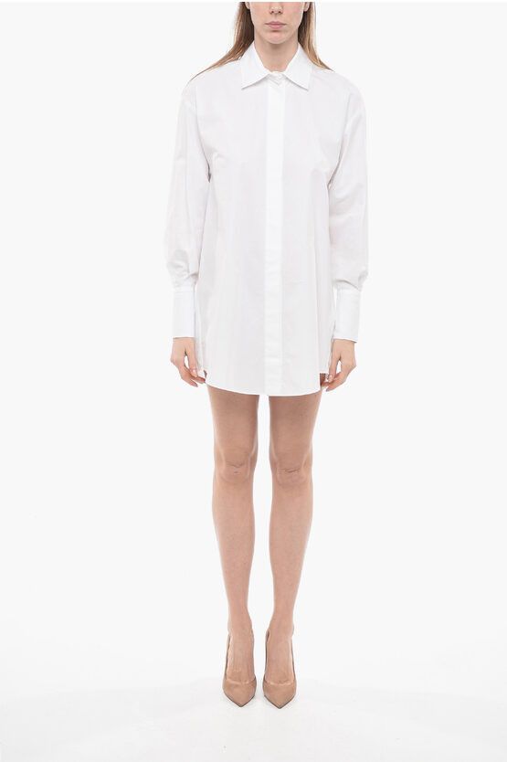 image of Patou Popeline Chemisier Minidress With Back Logo Print in White, Women's (Size Small)