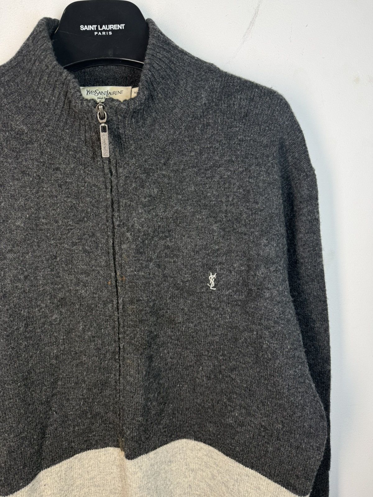 Yves Saint Laurent Wool YSL Sweater Soft Zip Grey/Beige Knitted Vintage Size US XL / EU 56 / 4 - 11 Thumbnail