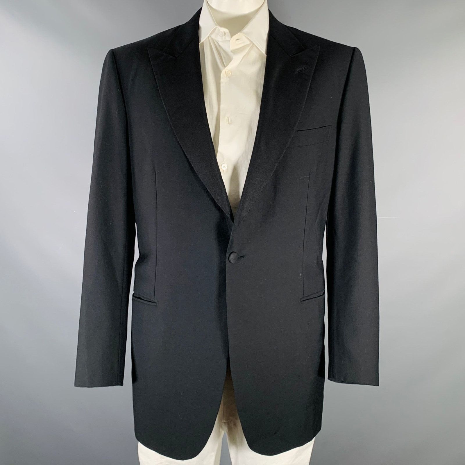 Brioni BRIONI Size 46 Black Wool Tuxedo Peak Lapel Sport Coat Size 46R - 1 Thumbnail